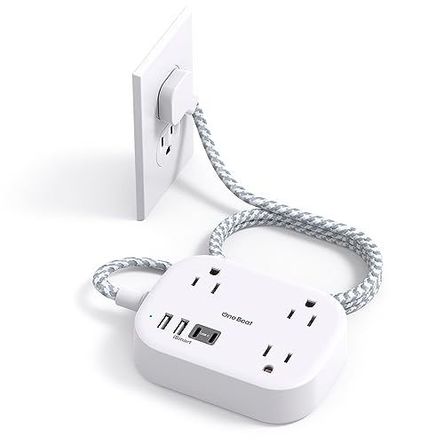 Cruise Essentials 2026,One Beat Travel Power Strip with USB C,Flat Plug Extension Cord with 3 Outlets 4 USB Ports(2 USB C),6 ft Desk Wall Outlet Extender,Non Surge Protector for Cruise,Dorm Room,ETL by One Beat - Used condition - US$13.56