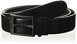 Perry Ellis Men’s Cop Belt with Burnished Edges and a Black Prong Buckle, Reversible Leather Belt for Men, Black, 32