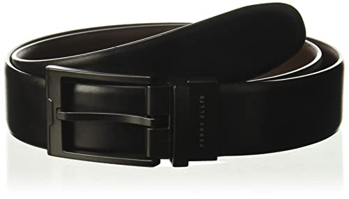 Perry Ellis Portfolio Men’s Reversible Cop Belt, Matte Leather, Burnished, Black Buckle, 1.5