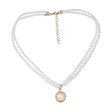 Artibetter Collar de Perlas Doble Capa para Mujer, Cadena para Clavícula Vintage Colgante de Perlas Blancas, Accesorio Elegante para Fiesta y Uso Diario