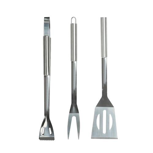Fusion Food BBQ Tool Set of 3 Premium Barbecue Utensils BBQ Food Turner Tong and Fork Stainless Steel BBQ Tool Set With Hanging Loops Perfect BBQ Gifts For Men Camping Utensils for Outdoors