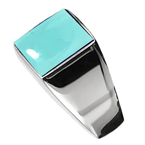 CELCIA JEWELRY Solid 925 Sterling Silver Ring for Men, Natural Aqua Chalcedony Blue 12MM Gemstone Square Signet Ring, Unique Handcrafted