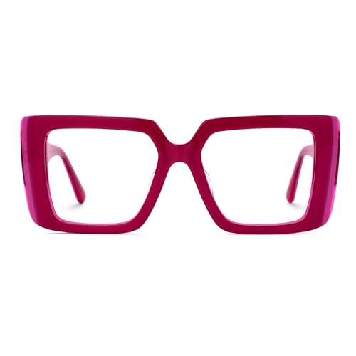 Image of Zeelool Rectangle Glasses Frame for Women Men, Acetate Eyewear Eyeglasses Frame with Non-prescription Clear Lenses & Spring Hinge ZJGA838378-02, Red