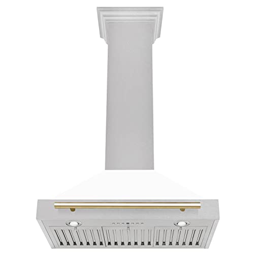 Zline 30" Autograph Edition Durasnow® Stainless Steel Range Hood With White Matte Shell And Gold Handle #TOP3