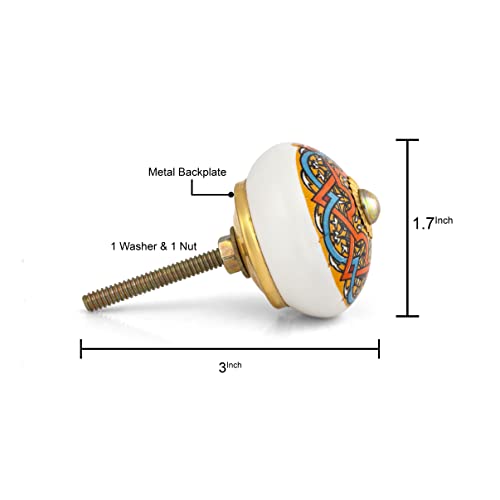 Image of Craft Trade Multicolor Mandala Ceramic Cabinet Knobs - Set of 12 | 1.5 Inch Diameter Handmade Floral Design Pulls for Drawers & Wardrobes Premium Decorative Furniture Knobs with Fitting Hardware