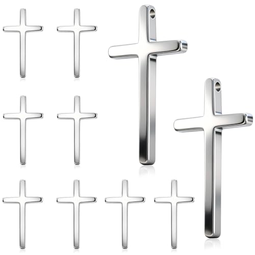 stino 10Pcs Stainless Steel Cross Charms for Jewelry Making No Tarnish Religious Necklace Pendants (Small)