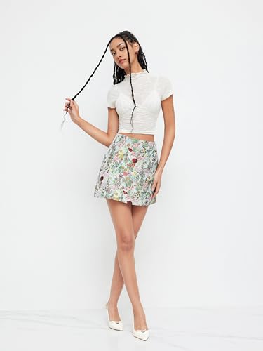 CIDER Mini Skirt Floral Jacquard Mid Waist A Line Skirts for Women Short Zipper Party Clubbing Date Casual3