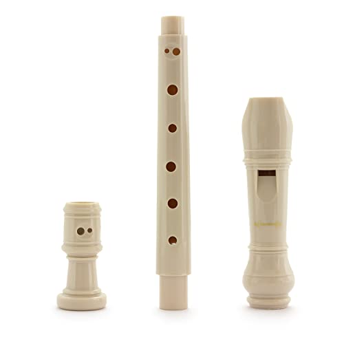 World Rhythm WR-807 Schulblockflöte, 3-teilige Diskant-Blockflöte, enthält Flötenputzer, Grifftabelle und Tragetasche - Weiß