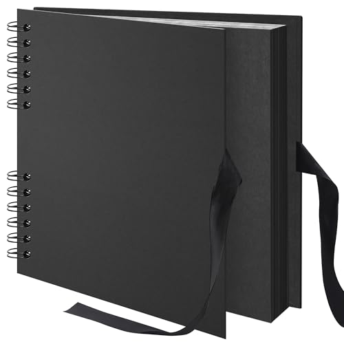 Remowith 20.5 x 20.5 cm 40 Pages DIY Scrapbook Photo Album Hardcover Kraft Blank Page Memory Book for Wedding Anniversary Family Baby Black