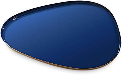Allegorie Decorative Tray | Stylish Vanity Organizer or Catchall Valet Display | Gold Metal Serving Tray for Coffee Table, Ottoman, Bar, Liquor or Cocktails 16 x 12.5 inches (Blue)