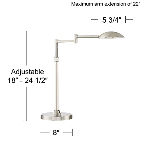Possini Euro Design Eliptik Modern Desk Table Lamp 24 1/2" High Satin Nickel Metal Led Swing Arm Adjustable Height Decor For Bedroom Living Nightstand Bedside Office Kids Room House Home Family #TOP3