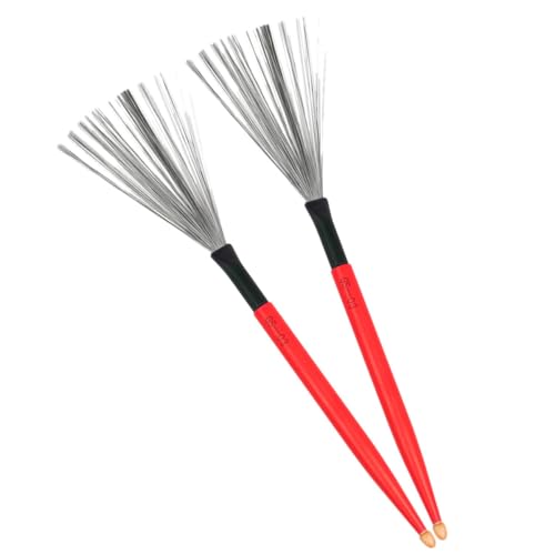 Toddmomy Brosse à Tambour Balai de Batterie en Acier Carbone Manche en Érable Rouge Professionnel Antidérapant, Pratique et Paquet de Batterie