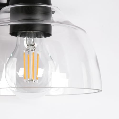Image of KSANA Black Bathroom Light Fixtures, Modern Farmhouse Vanity Lights Over Mirror 3-Light Bathroom Wall Mounted Sconce with Dome Glass Shade