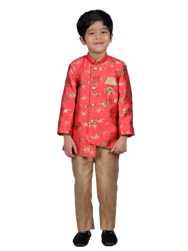 Image of Silk Blend Kids Ethnic Wear Indo Western Sherwani and Pyjama Set For Boys VC413