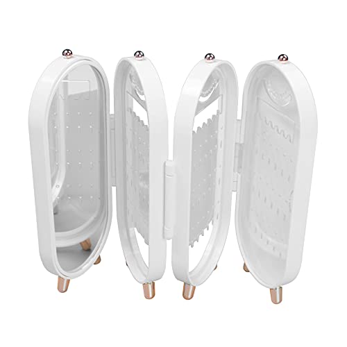 coserori Schmuck Aufbewahrungsbox Ohrringe Display Stand Armband Halskette Organizer Faltbare Tragbare Kunststoffbox 4 TüRen -Weiß Cover