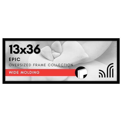 Americanflat 13x36 Picture Frame with Polished Plexiglass - Black Picture Frame - Wide Photo Frames Made of Engineered Wood for Vertical or Horizontal Wall Display - Epic Collection - Black