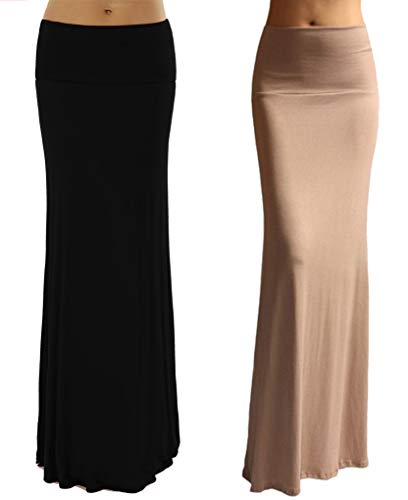 Dinamit Jeans 2 Pack Women's Rayon Spandex Maxi Skirt BlackTaupe-L