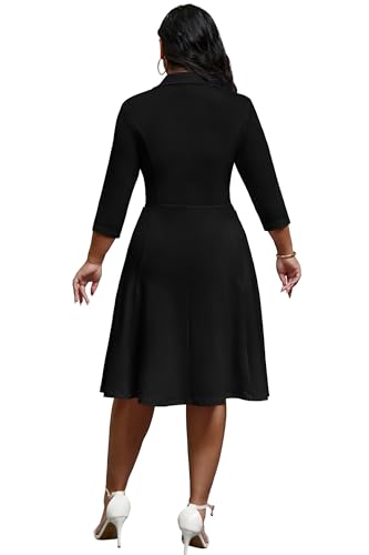 Image of FANDEE Plus Size Midi Dress for Women - Printing Summer Dresses for Wedding Guest Cocktail Party 3 /4 Sleeve V Neck(L-5XL)