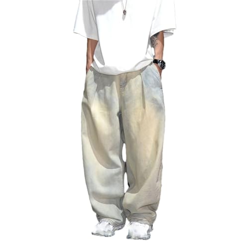 Men’S Vintage Hip Hop Loose Fit Baggy Pleated Harem Denim Cargo Pants Button Fly Distressed Skateboard Streetwear