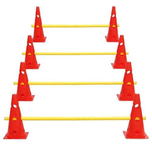Weciau Steckhürdenset, Agility Set Hunde mit 8 Kegel(32cm) + 4 Stangen(80cm), Cavaletti Hund für Koordinationstraining, Pylonen Hundetraining, Einstellbare Trainingshürden für Hunde Teamsport Fussball