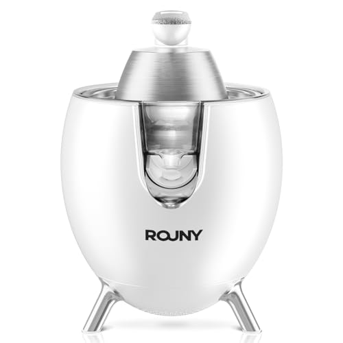 ROUNY Electric Citrus Juicer, 850W Easy Press Juicer for Orange, Lemon, Lime & Grapefruit, Citrus Squeezer with 2 Interchangeable Cones, BPA-Free, White