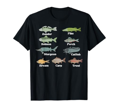 Types Of Freshwater Fish Funny Fishing Gifts For Men Kids T-Shirt