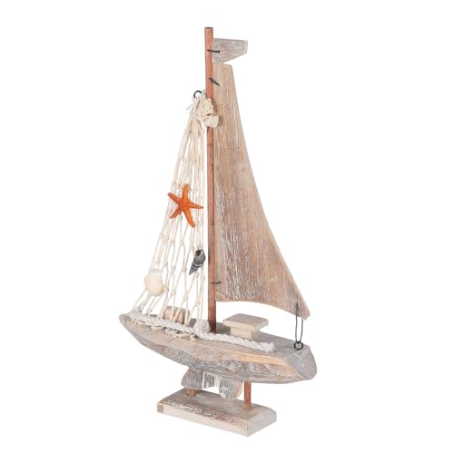 SEWOART Adorno Artesanal de Barco Náutico en Miniatura, Modelo de Barco de Madera Vintage Pequeño, Decoración Costera para Hogar y Oficina, Figura Decorativa Mediterránea Estilo Rústico