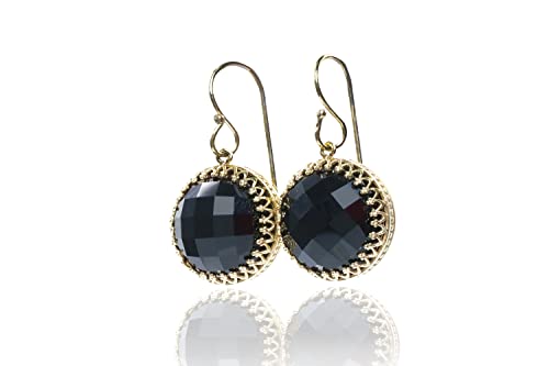Boucles d'oreilles en vermeil et onyx noir rond pour femme élégante