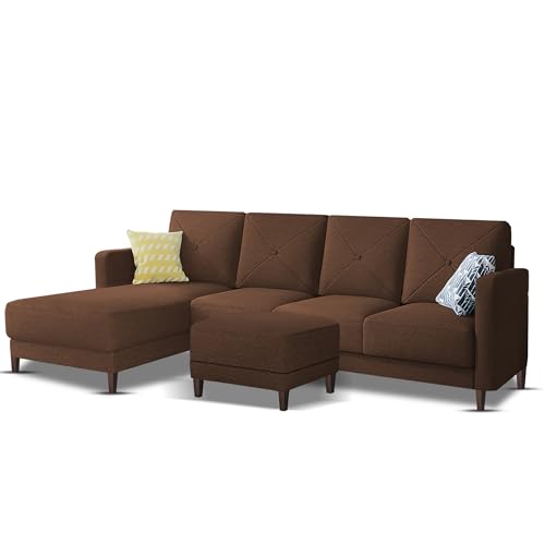 Image of Baloney LHS 6 Seater L Shape Sofa Set with Center Table for Living Room (Brown Fabric) Premium Fabric Sofa