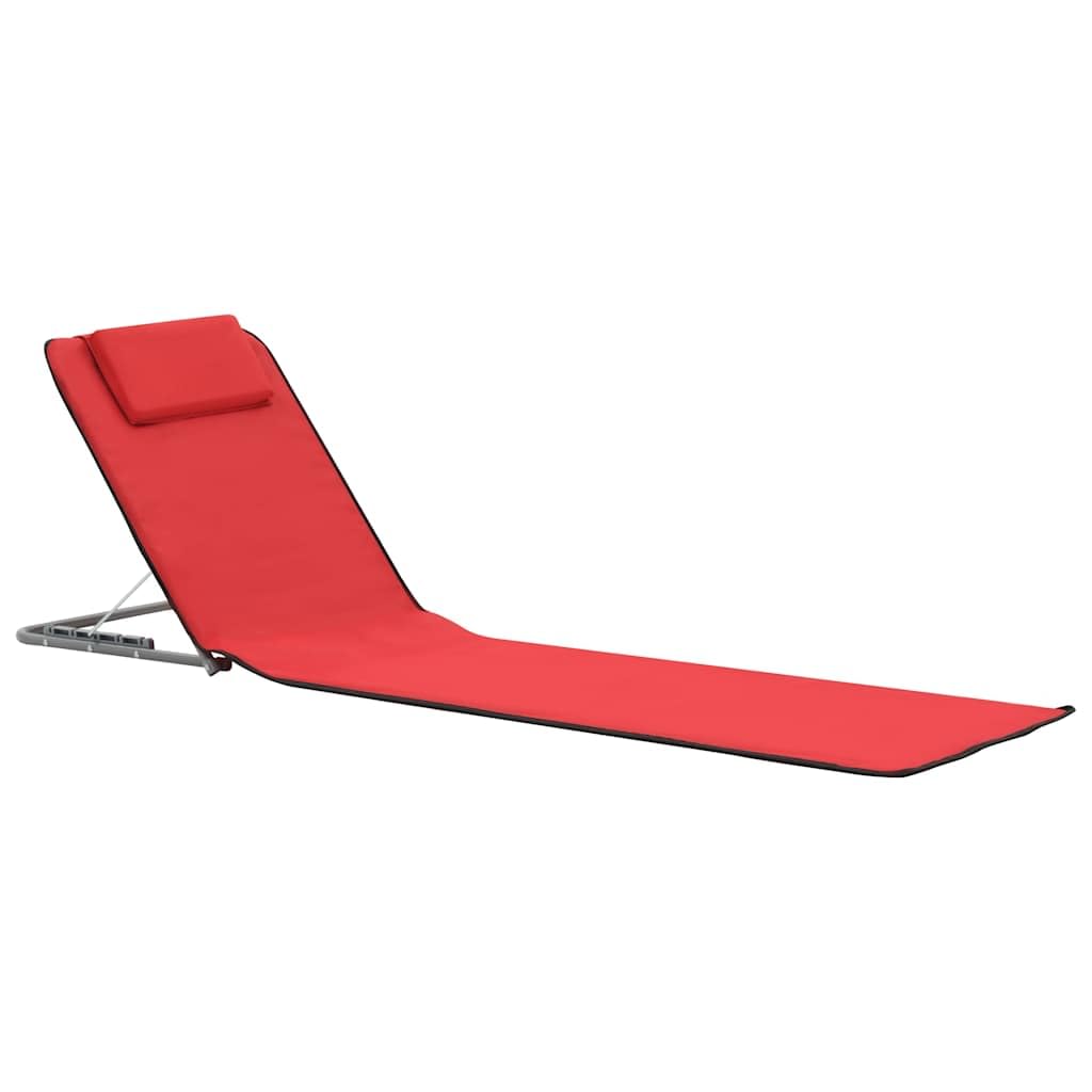Tomostar Lot de 2 Tapis de Plage, Chaise Longue Pliante Bain de Soleil Inclinable Transat de Plage 2 pcs Acier et Tissu Rouge
