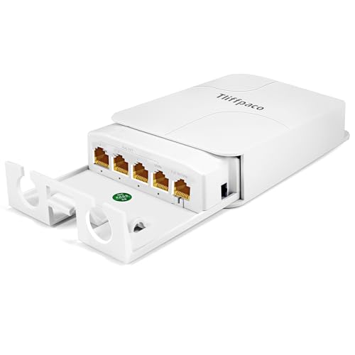 Tliffpaco Outdoor Gigabit PoE Extender, 5 Port PoE Repeater, 90W in 60W Out Switch, Waterproof, Vlan, IEEE802.3af/at/bt Extend Additional 100m(328ft), 10/100/1000Mbps, Wall Mount Plug and Play