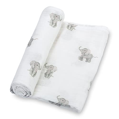 Image of LollyBanks Muslin Swaddle Blankets, Large 47 x 47 Inches Baby Blanket for Boys and Girls, 100% Cotton Baby Swaddle Blanket, Newborn Receiving Blanket for Swaddling, Registry (Baby Elephant Print)