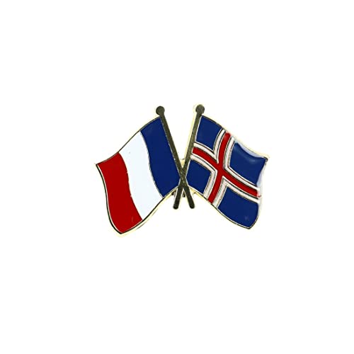 Clj Charles Le Jeune - Pin's Drapeaux Jumelage France Islande - Bleu - Acier - Fantaisie - Jumelage - Fraternité