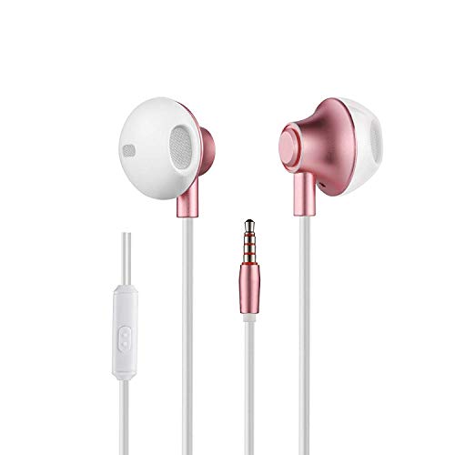Auricolare In-Ear, Bealviy Rosa Auricolare per Phone, Cavo 3,5 mm Inserire L'alloggiamento Metallico, Cuffie con Microfono, Best Bass Stereo con Microfono per Huawei, Xiaomi, etc