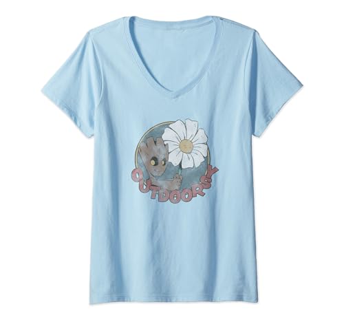 T-shirt Groot Marvel col en V au motif floral vintage texturé
