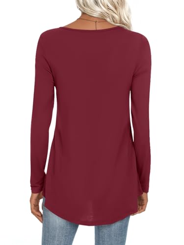 CATHY Womens Long Sleeve Casual Tunic Tops Fall Fashion 2026 Loose Fit Dressy to Wear with Leggings Winter Elastic Shirts, XXL, Wine Red Lace — view 4