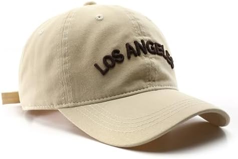 Los Angeles Hat 3D Embroidery Baseball Cap Unisex Sun Hat for Men and Women (Beige)