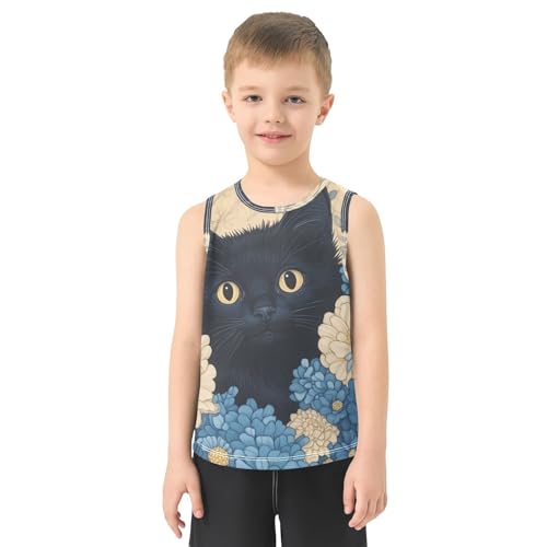 Bolaz Boys Athletic Quick Dry Tank Top Sleeveless Workout T Shirts Age 11-15,Daisy and Black Cat2