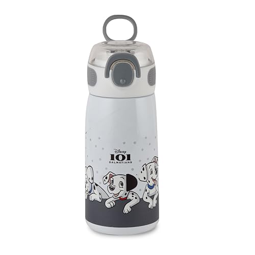 Image of Cello Kidzbee Flare 450 Insulated Stainless Steel Sipper Water Bottle 444 ml, White | Dalmatians Cartoon Design Hot & Cold Bottle | Vacuum Insulated Leakproof Easy to Carry Water Bottle for Kids