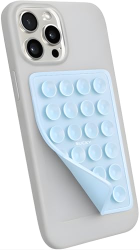 Suction Phone Case Mount Phone Sticky Grip for iPhone and Android Adhesive Phone Accessory Hands-Free Mirror Shower Phone Holder for Videos and Selfies (Baby Blue)