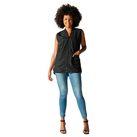 Betty Dain Professional Zip Front Salon Stylist Vest, V-Neck, Iridescent Fabric, Adjustable Belt, Two Lower Pockets with Zippered Bottoms, Lightweight, Machine Washable Nylon, Black, S Cover