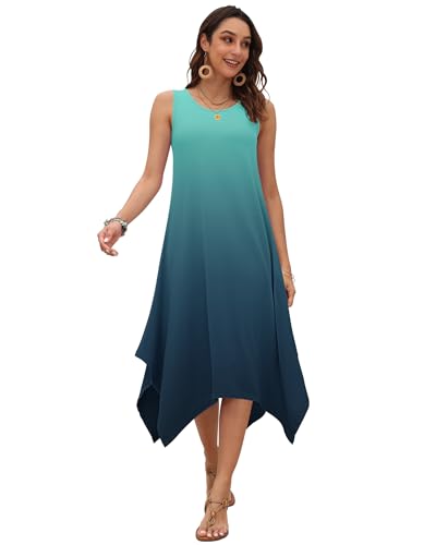 Image of AUSELILY Women's Summer Dresses Casual Sleeveless Midi Tank Beach Dress | Women's Asymmetrical Hem Sundress with Side Pockets, Great for Beach, Vacation & Daily Wear