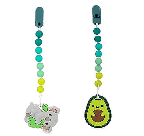 Nuby All Silicone Teether with Bonus Silicone Pacifinder with Clip - 3+ Months, 2pk (Koala/Avocado)