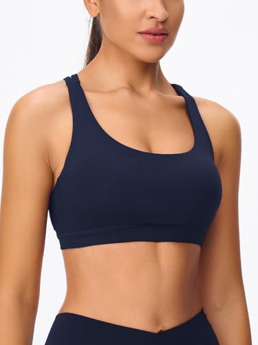 Image of Women's Strappy Sports Bras Light Compression Crop Criss Cross Back Padded Workout Yoga Bra Supportive U Neckline