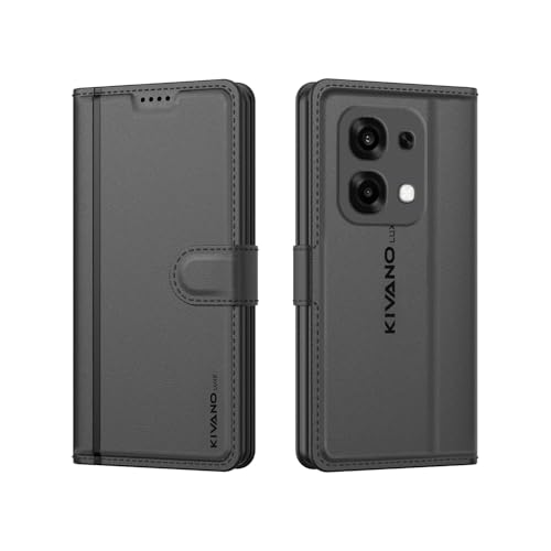 Image of KIVANO LUXE Compatible for Oppo F31 5G Luxury Handmade Leather Magnetic Flip Folio Case | Card Holder & Kickstand | Slim Protective Cover | Unisex - Black