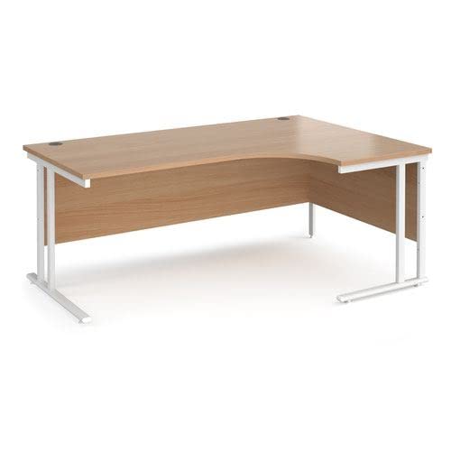 Image of Office Monster Cooper right hand ergonomic desk 1800mm wide - white cantilever leg frame, beech top