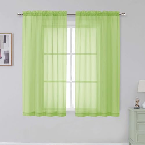 Image of Simplebrand Rod Pocket Top Solid Voile Sheer Curtains for Bedroom, 54 Inch Length Drapes Set of 2, Lightweight and Light Filtering Elegant Lime Curtains Panels Window Treatment, 42Wx54L, Lime