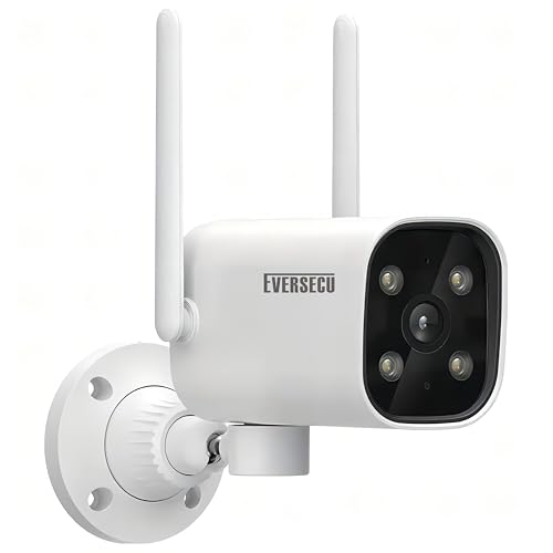 EVERSECU 2K WiFi PTZ Bullet Camera, Outdoor/Indoor, Pan/tilt, 2-Way Audio, Night Vision, Motion Detection Auto Tracking, Waterproof, Remote Access, RTSP Stream, Work with Alexa 1pcs White