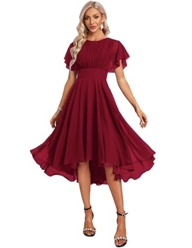 Women's Chiffon Short Bridesmaid Dress with Flutter Sleeves for Wedding 2025 A Line Formal Dress with Pockets