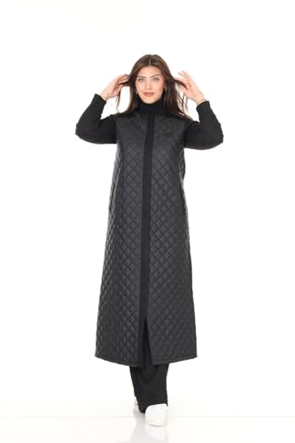 TUĞRALI TESETTÜR Women's Black Lightweight Full-Length Quilted Winter Jacket in XX-Large: Comfort Meets Style - Image 3